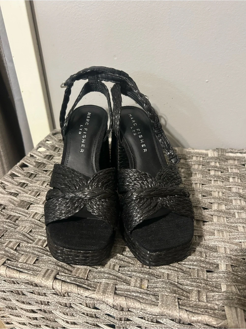 Marc Fisher Black Braided Platform Block-Heel Sandals